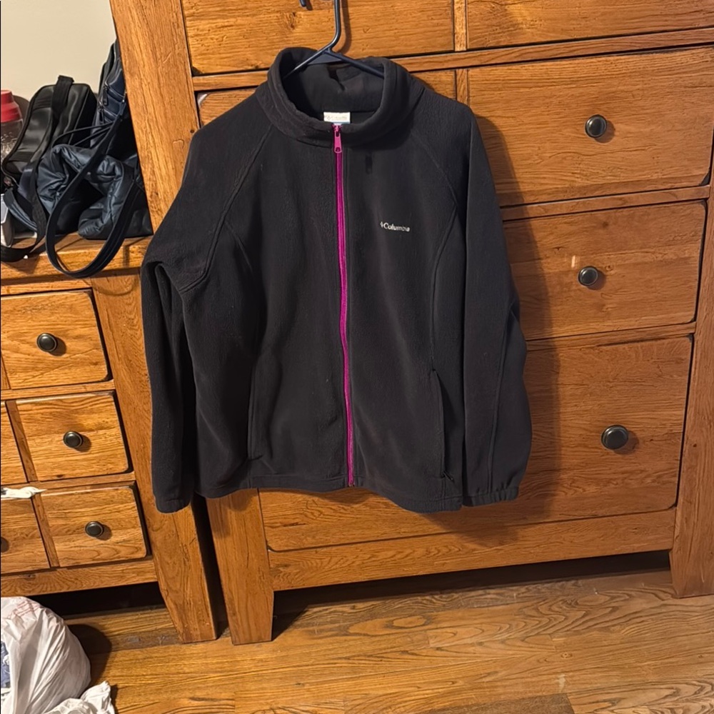 Columbia Black Jacket with Pink Zipper